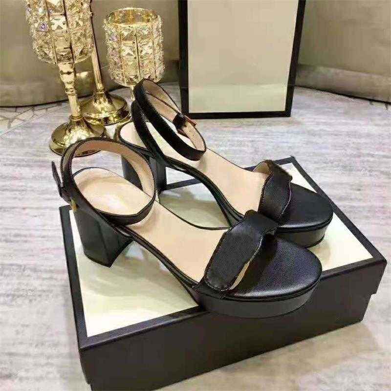 

Designer Leather Sandal Women Mid-heel Platform Slingback Double Metal G Ankle High-heels Adjustable Horsebit Strap Wedding Party Shoe with, Color 2