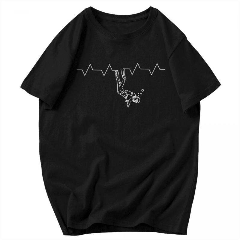 

Men' T-Shirts Scuba Diving Heartbeat T Shirt Big Size O-neck Cotton Tshirt Men Short Sleeve, White