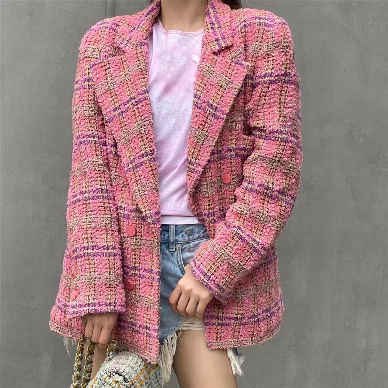 

Chan 2022 new women' coat fashion upscale long suit coat tweed plaid casual coat autumn and winter Mother' Day gift Valentine' Day birthday Thanksgiving Christmas, Pink