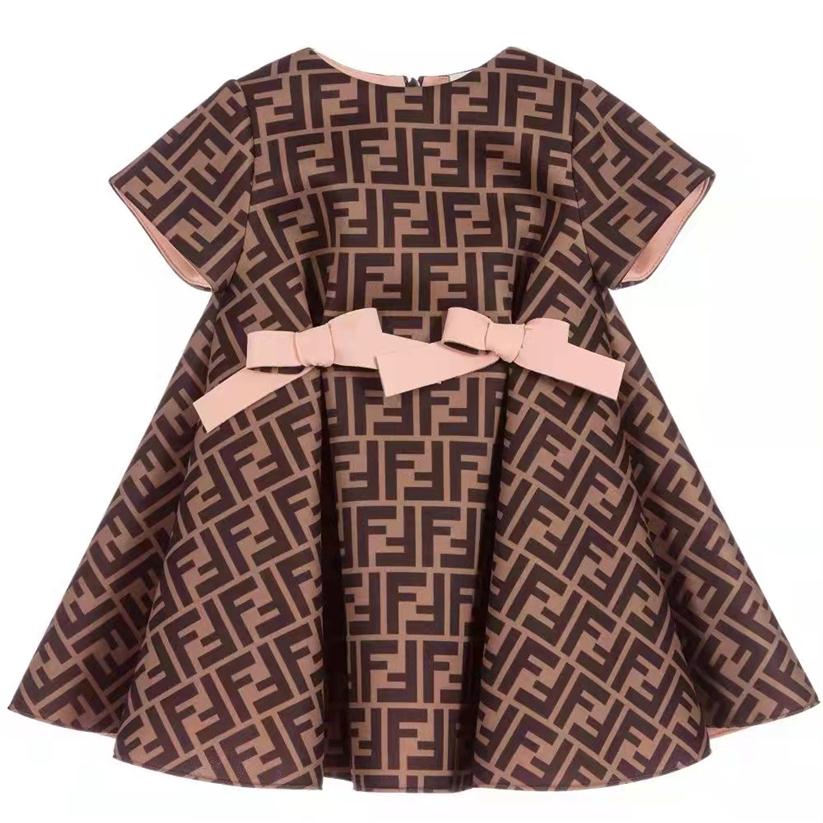 

designer girl dress brown baby girl fashion princess wed flower dresses 90-160 cm toddler kid clothe sets 2022215f