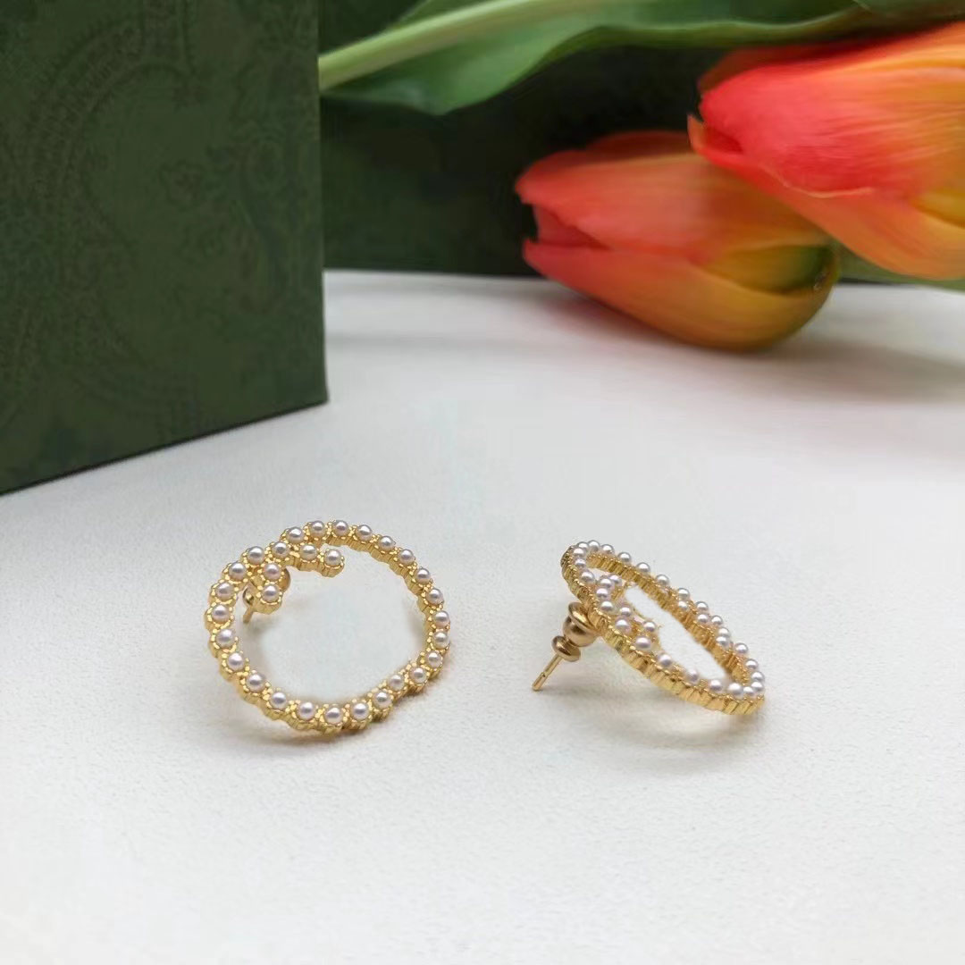 2022 New Double Letter Pearl Earrings 18K Gold Plated 925 Silver Needle Fashion Brand Designer Earrings Women Wedding Party Gift Jewelry-image-779318189
