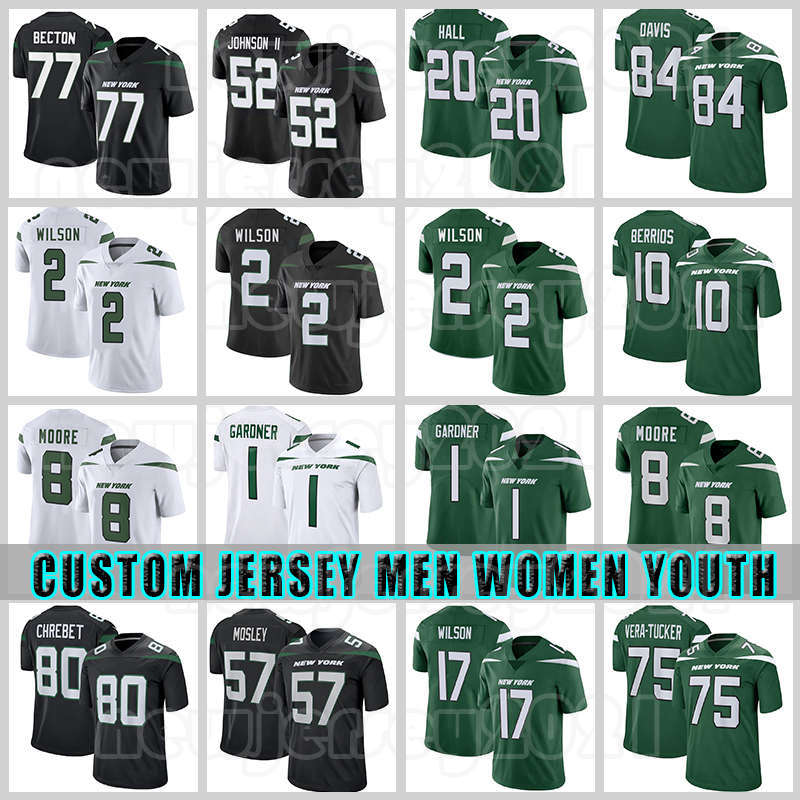 

2 Zach Wilson 1 Sauce Gardner 17 Garrett Wilson Football Jerseys Elijah Moore Jetes Breece Hall Jermaine Johnson II New Yorks Braxton Berrios Mekhi Becton Vera-Tucker, Custom men (p q j)