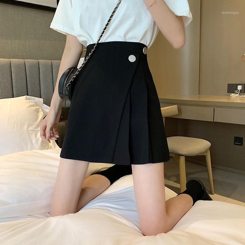 

Skirts Women Pleated Mini Grey A-line Wide Leg Harajuku 2022 Spring For, Black