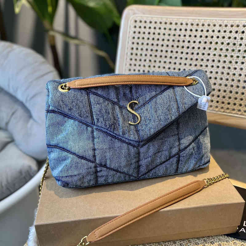 

Denim Blue Black Women Loulou Puffer Shoulder Bag Chain Crossbody Folds Sheepskin Designer Handbags Envelope Messenger Bags Flap Clutch, Style 1