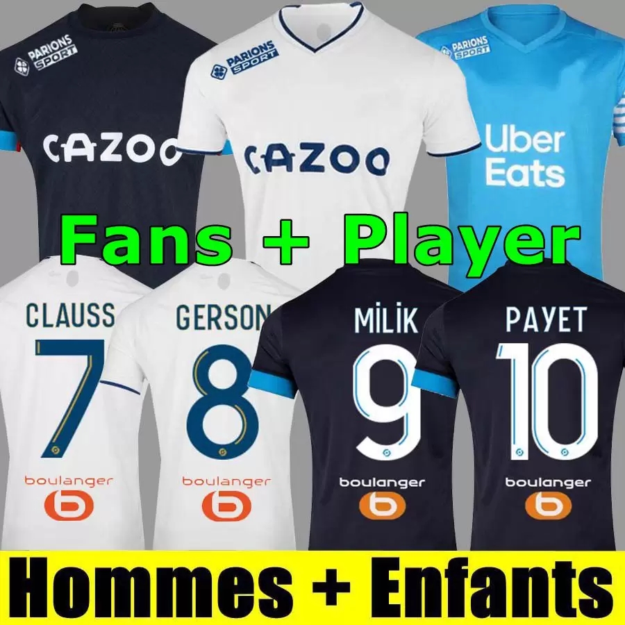 

21 22 23 soccer jerseys 2021 2022 2023 MarseilleS MILIK maillot foot CUISANCE GUENDOUZI BENEDETTO GERSON PAYET CLAUSS football shirts men kids kit ALVARO Under, 22-23 men home piach