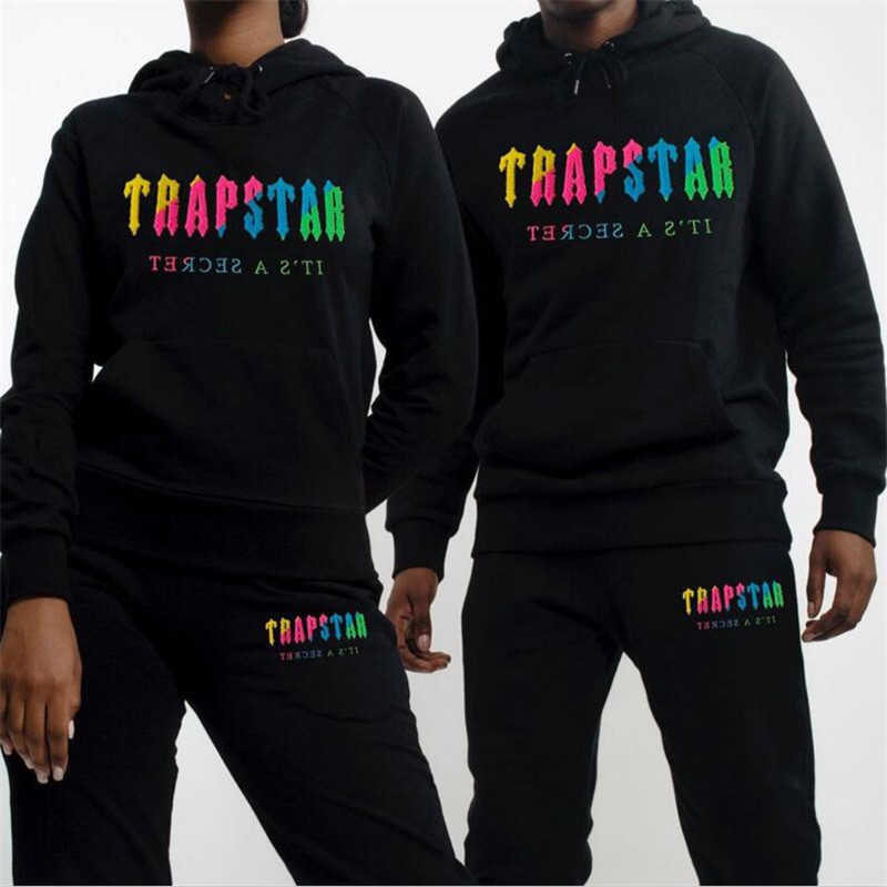 

Fashion Casual Embroidery Trapstar Men Women Sweatshirt Sweatpants 2 Pieces Sets New Streetwear Hooded Tracksuit Sudadera Hombre, Black