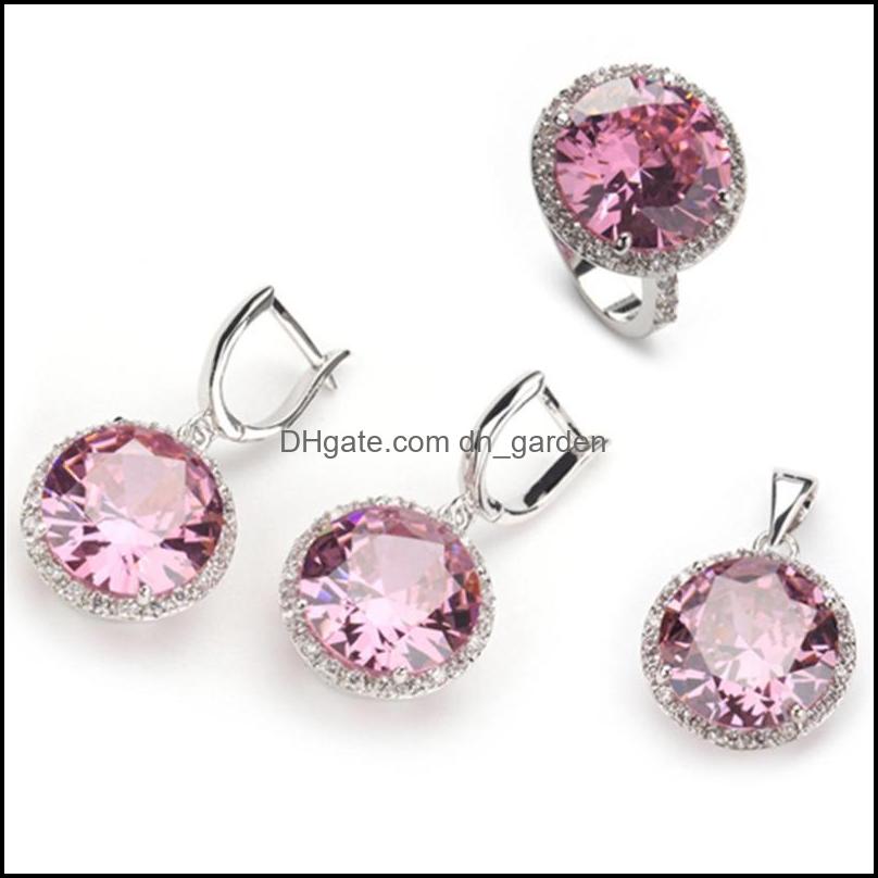 

Earrings Necklace Shunxunze Jewelry Sets For Women Purple Light Blue Rainbow Cubic Zirconia Rhodium Plated R145Set R487Set R735Set Drop De, As pic