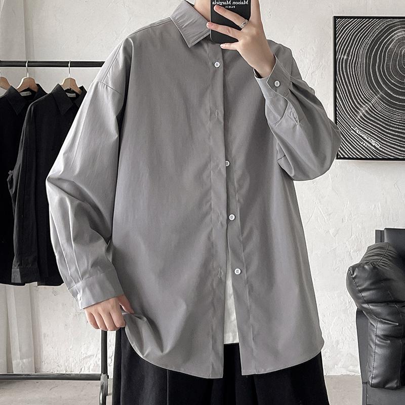 

Men's Casual Shirts EOENKKY/2022 Spring Men's Long-sleeved Shirt Large Size 7-color Top Retro Clothing Korean CardiganMen's, Black