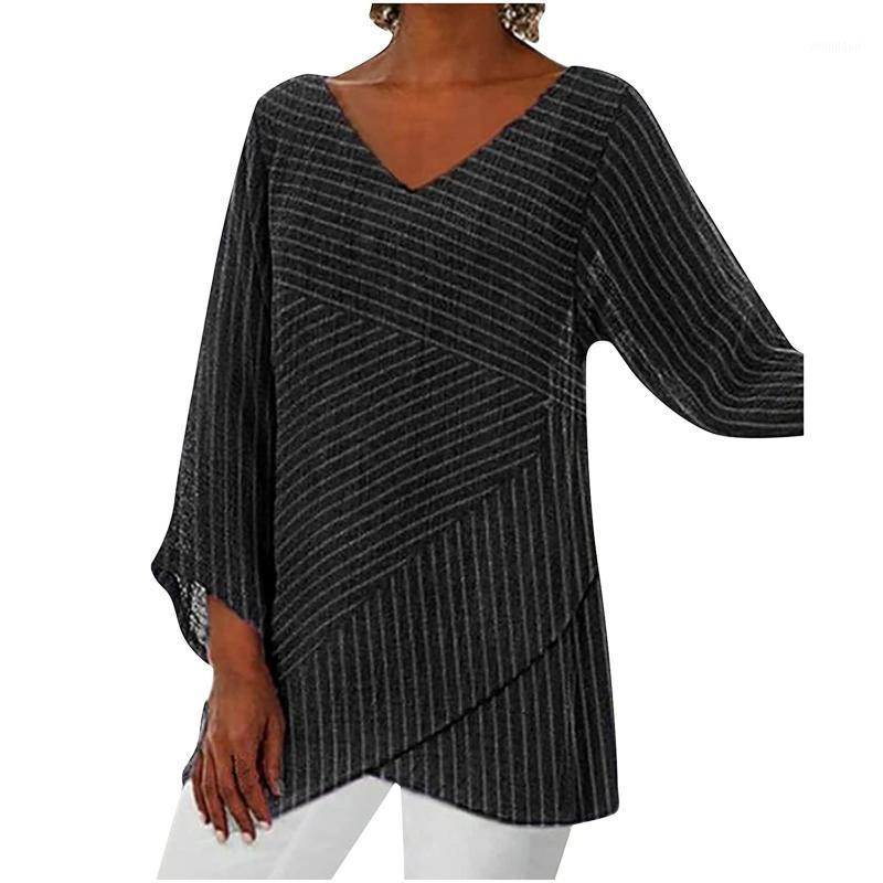 

Women's Blouses & Shirts Blue Blouse Women 2022 Summer Stripe V Neck Plus Size 5xl Tops Female Loose Shirt Casual Tunic Blusa Feminina, Red