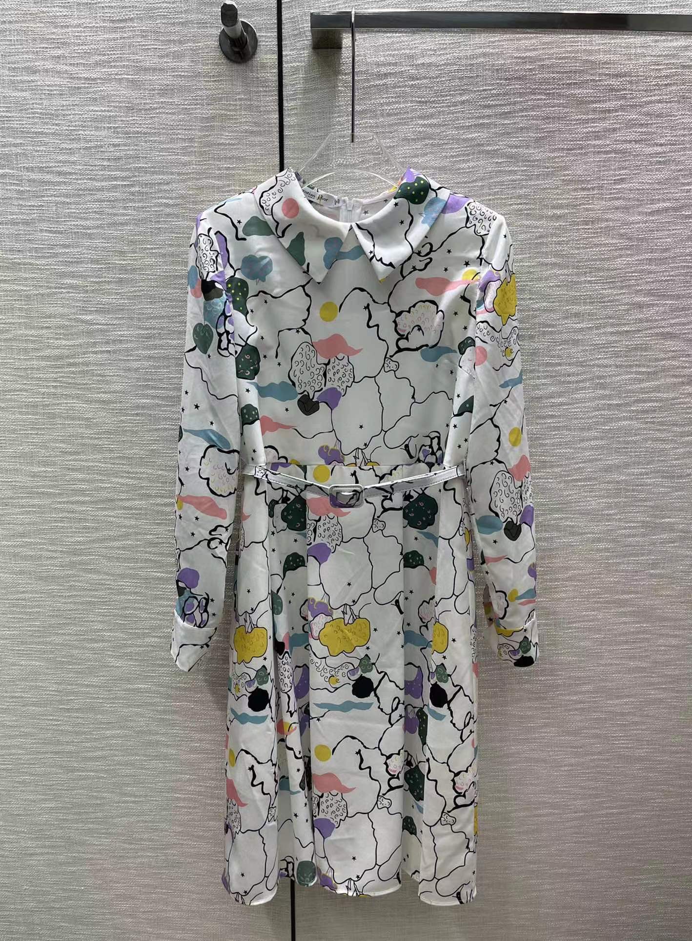 Milan Runway Dress 2022 Summer Autumn Lapel Neck Long Sleeve Print Designer Dress Brand Same Style Dress 0616-8