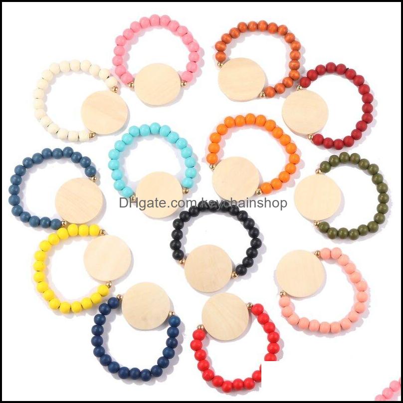 

Key Rings Jewelry 2022 European And American Cross-Border New Wooden Plate Manual Elastic Bracelet Personalized Customized Round Woode Dhips