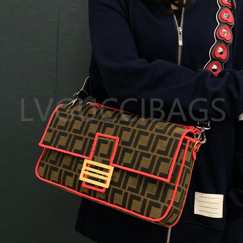 

Designer fashion luxury summer club bag double f fabric iconic embroidered shoulder strap light and versatile, Box