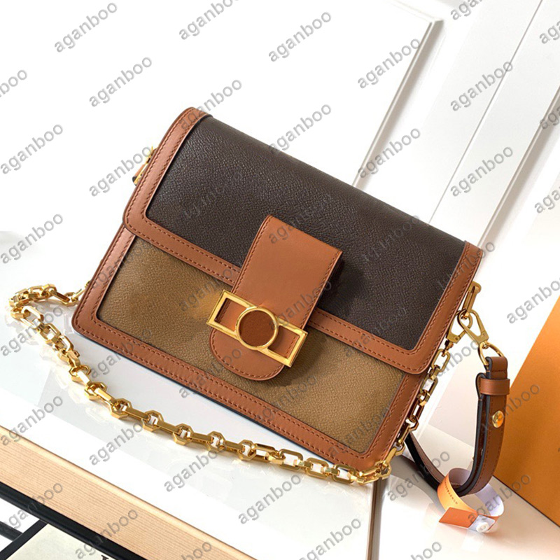 

Women designer bags high quality Canvas handbags elegant crossbody purse real leather messenger bag dauphine shoulder bags M44391, Brown flowers