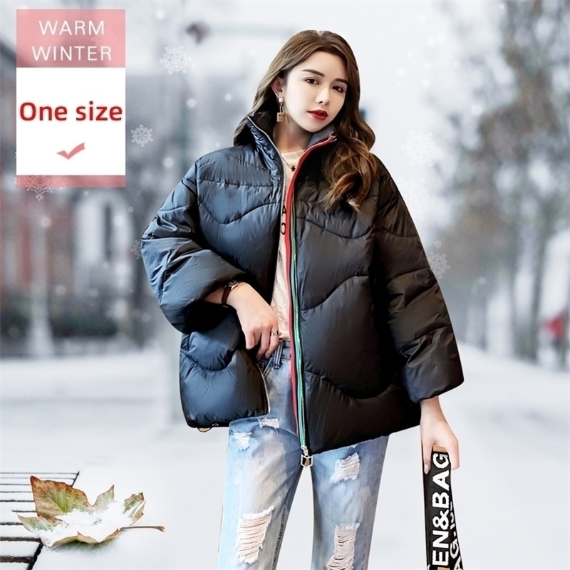 

Fashion Winter Short White Duck Down Jacket Female Light Stand Collar Thick Feather Coat Warm Casual Large Size Outwear 201102