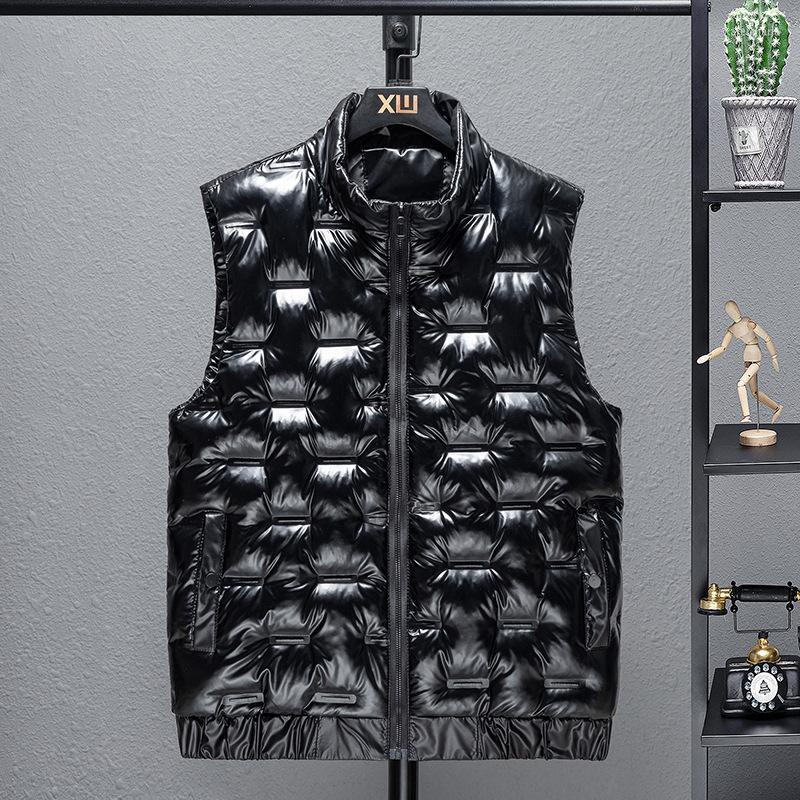 

Men's Vests 2022 Winter Keep Warm Vest Teenagers Stand Collar Bright Surface Down Cotton-Padded Kare22, Black