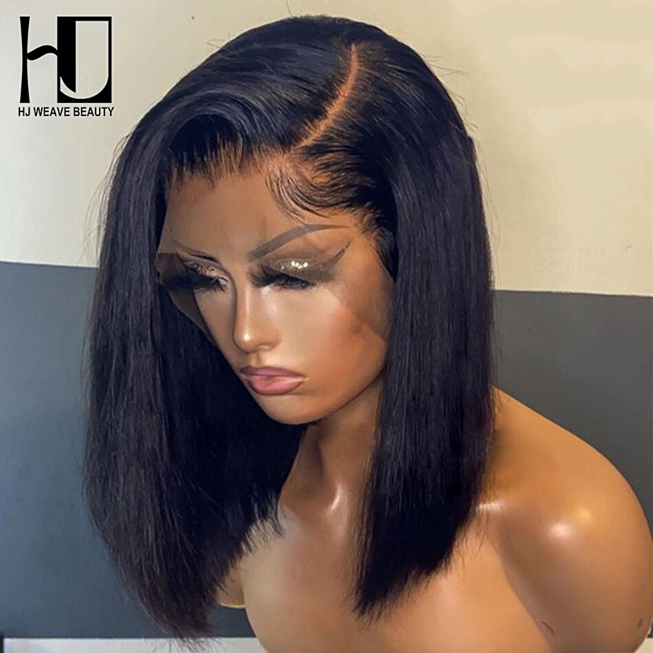 

LX Brand HJ Short Bob Wig Transparent Straight Bob Natural Human Hair Wig Pre Plucked Baby Brazilian Frontal Remy 4x4 5x5 Closure Wigsfactor, 4x4 lace size