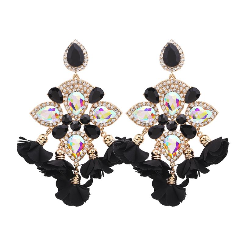 

Dangle & Chandelier Boho India Earrings For Women Flower Tassel Big Rhinestones Pendant Crystal Statement Fashion Jewelry Gifts