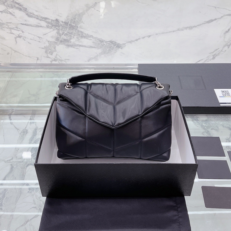 

Fashion luxury womens flap bag silver chain hardware medium puffer large capacity lady soft leather envelope bag woman favorite shopping bags designer handbag, White gold chain