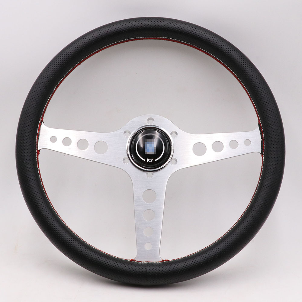 

Silver Lightweight Aluminum ND 14inch Real Leather Steering Wheel Drift Sport Steering Wheels