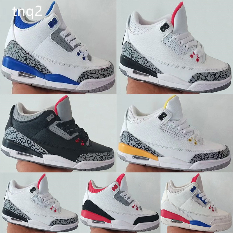 

2022 Boys girls 3 basketball shoes Black White Cement Tan Brown Silver Green Gold Blue youth kids III sneakers size 26-35, Color 3