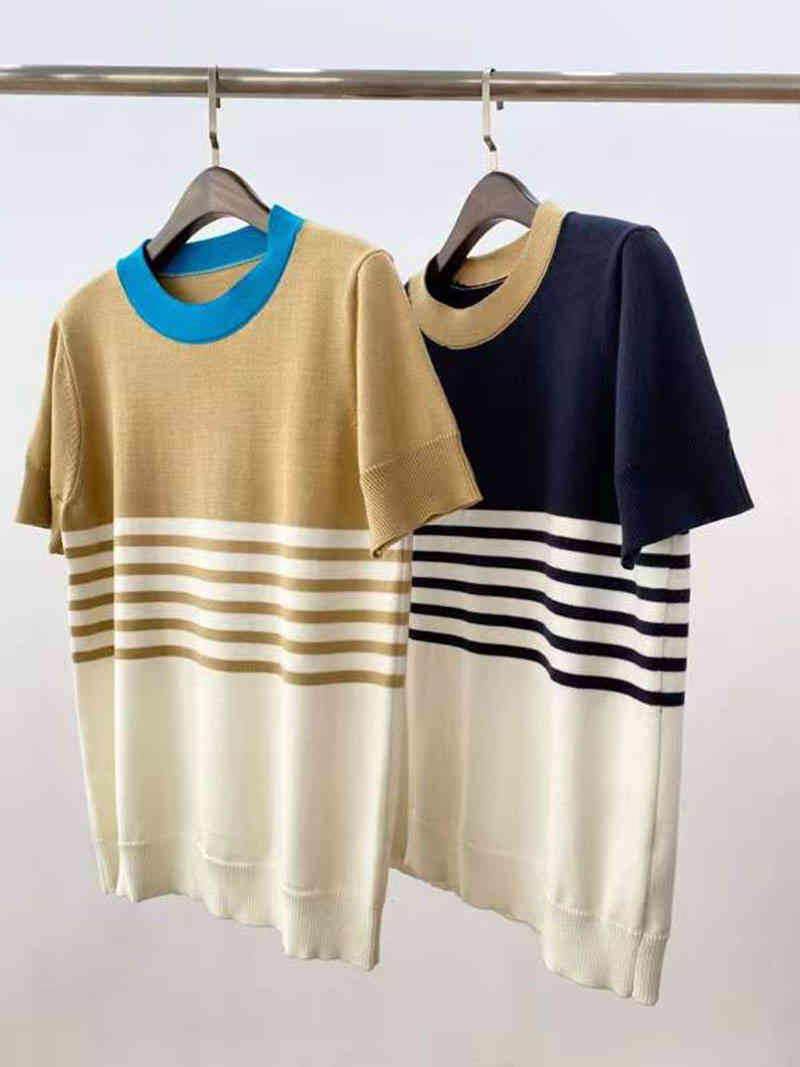 

High quality cos women's casual round neck striped sweater navy 2022 spring new short-sleeved cashmere T-shirt, Beige