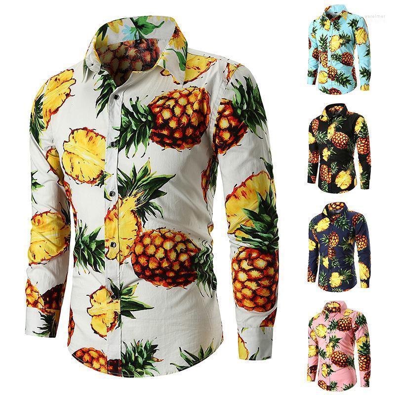 

Pineapple Design Mens Shirt Camisa Masculina Printed Beach Shirts Cotton Hawaiian Male Casual Summer Party Men's Vere22, Black
