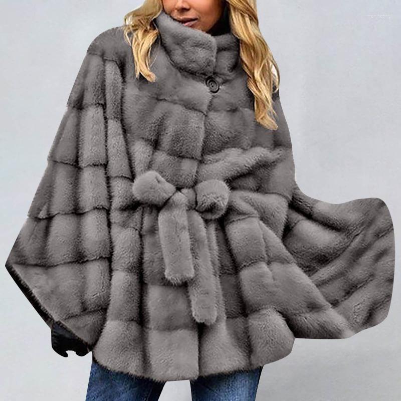 

Women's Fur & Faux 2022 Winter Fashion Coat For Women Turtleneck Long Sleeve Lace-Up Keep Warm Thick Sobretudo Feminino, Gray