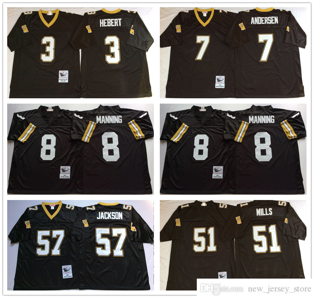 

NCAA Vintage Mitchell and Ness Football White 8 Archie Manning Jersey Retro Stitch 57 Rickey Jackson 7 Morten Andersen 3 Bobby Hebert 51 Sam Mills Jerseys College, Same as picture