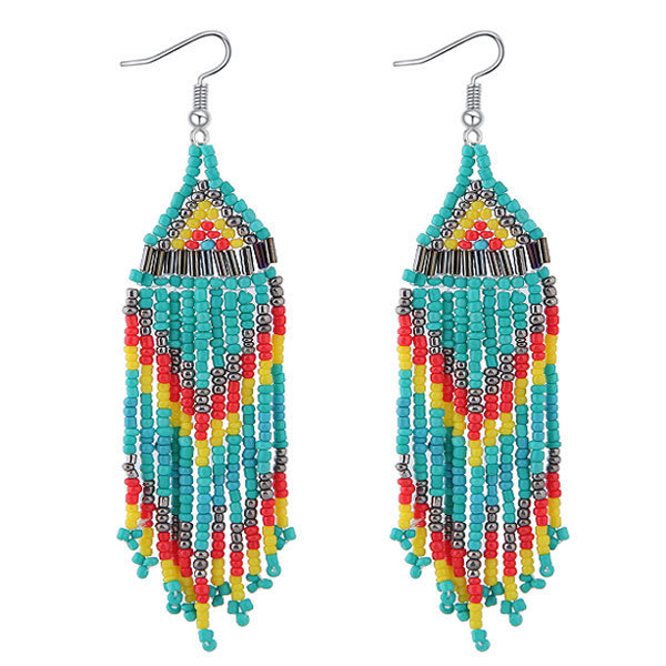 

Popular National Style Long Rice Bead Tassel Earrings Earrings
