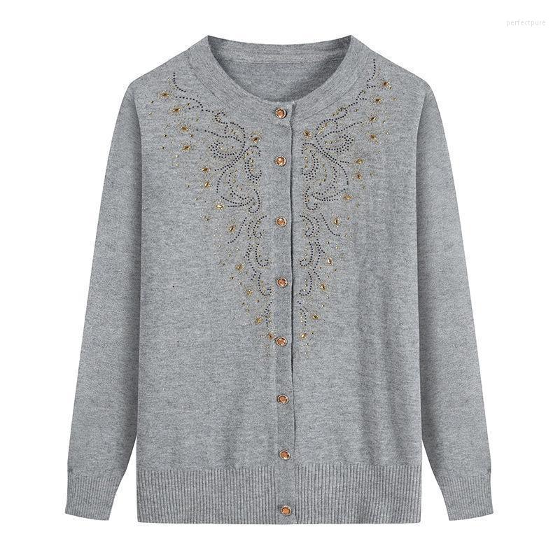 

Women's Knits & Tees Middle-aged Elderly Knitwear Cardigan Jacket Fashion Single Breasted Slim O Neck Long Sleeve Female Sweater Outwear Cas, Brown