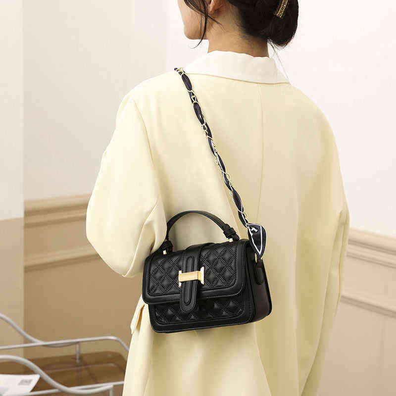 

Handbags Outlet 2022 New Women's high sense three-layer rhombic lattice embroidered wire chain bag texture wide shoulder belt diagonal, White