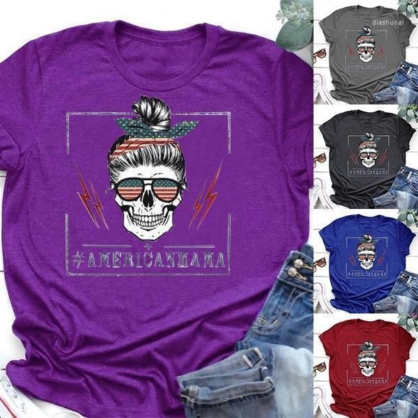 

Women' T-Shirt Fashion T Shirt America Mama Skull Print Vintage Women Harajuku Tee Funny Casual Summer Plus Size Short Sleeve Tops, Purple