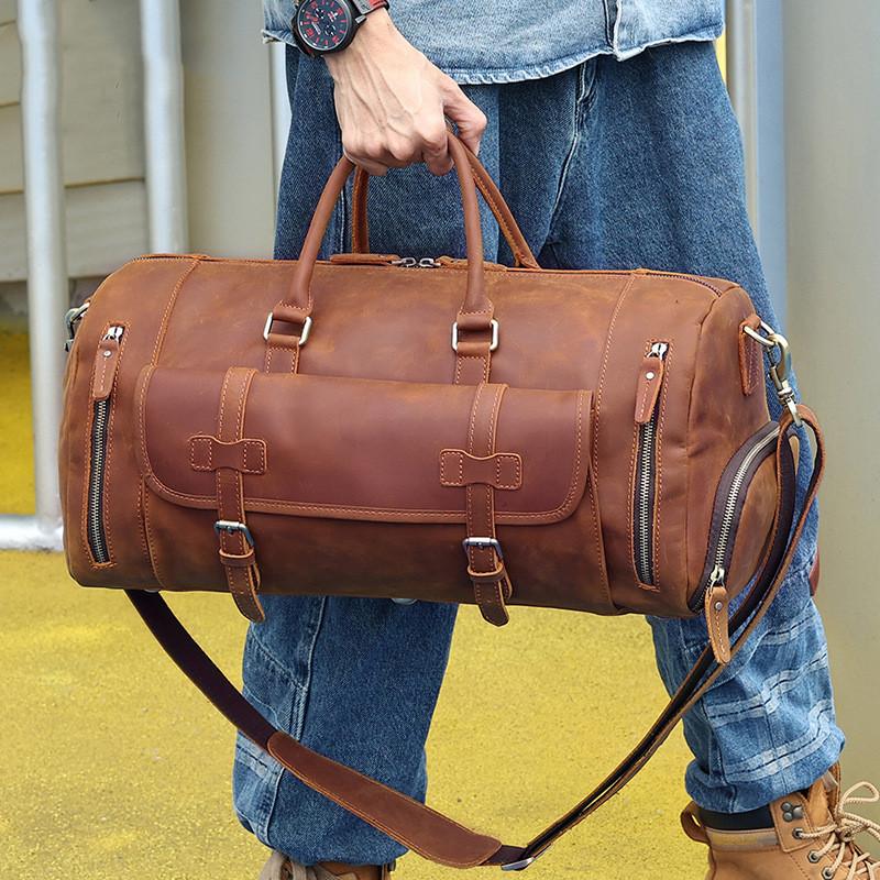 

Duffel Bags Crazy Horse Skin Men's Travel Bag Men Leather Messenger Shoulder Large Crossbody For Handbags, 6600brown small