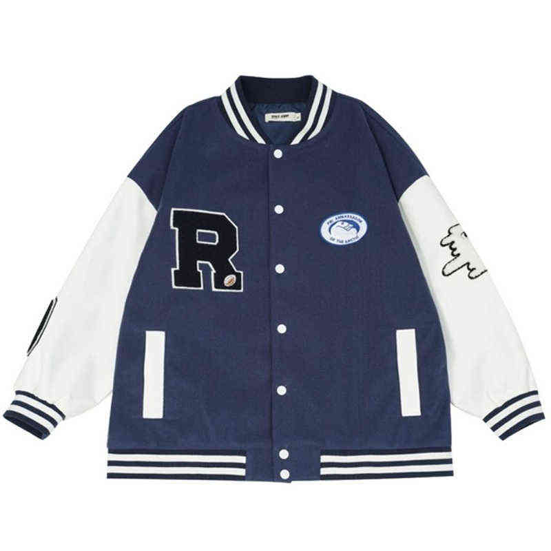 

Japanese Streetwear Mens Baseball Jacket Letter Embroidery Patchwork Bomber Coat Women' College Casual Varsity Jacket Spring T220728, Blue