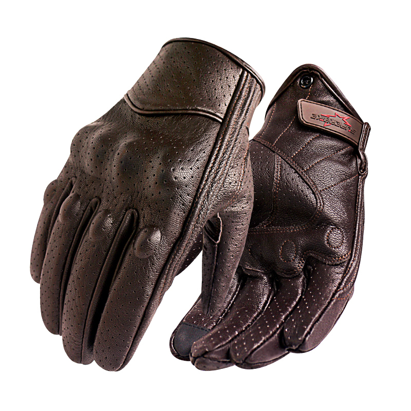 

Motorcycle Gloves Men Touch Screen Brown Leather Electric Bike Glove Cycling Full Finger Motorbike Moto Motocross Luvas 220812