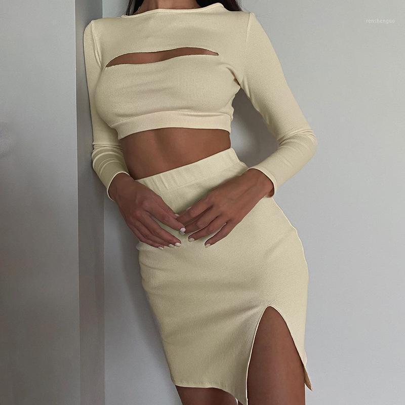 

Casual Dresses 2022 Winter Sexy Dress Women Evening Hollow Out Cropped Top Skirt Two Pieces Suit Autumn Vintage Y2K Clothes, Beige