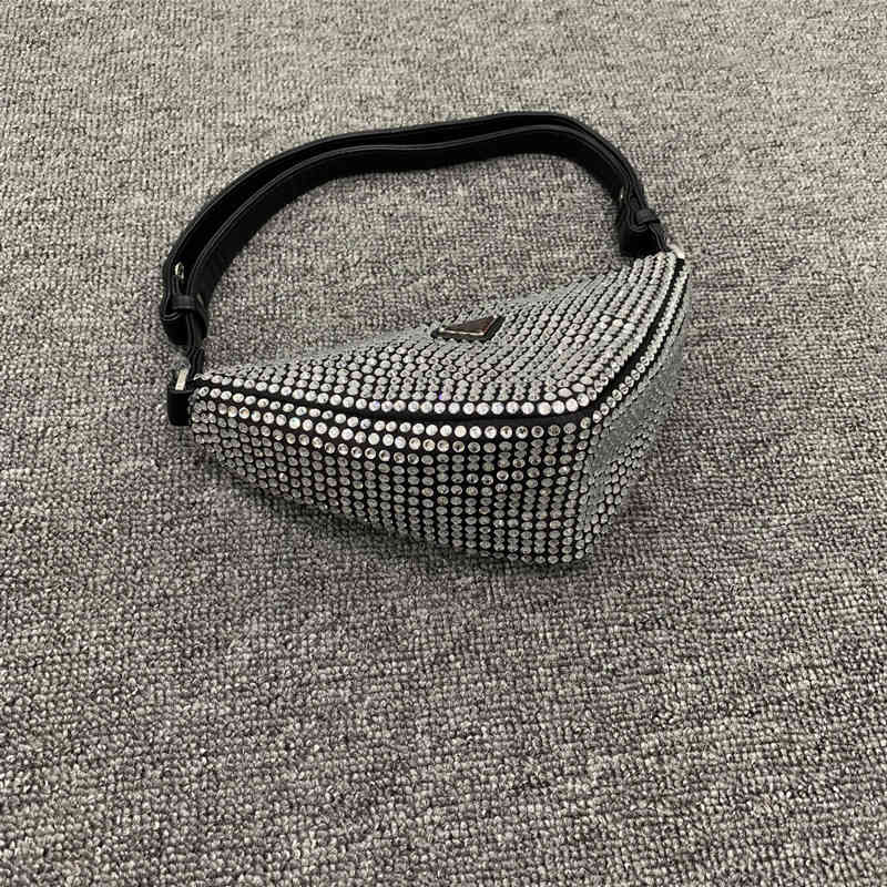 

Handbags 2022 new family triangle flash Diamond sling one Shoulder Messenger Bag versatile hand women's bag Purse, Black