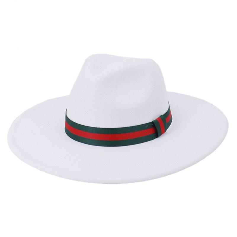 

Wide Brim Hats White Men Women 9.5CM Big Wool Fedora Hat With Chain Ladies Jazz Bowler Felt Panama Sombrero CapWideWide, 07