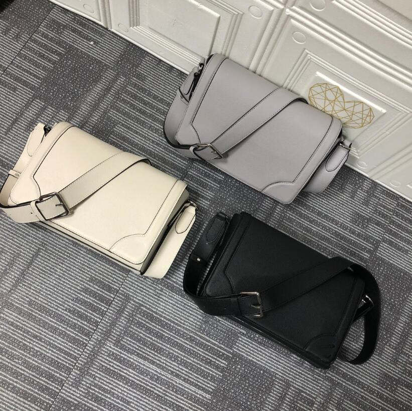 Men New Clamshell Messenger Bags 3 Colors Genuine Leather Black Beige Gray Classic Man Briefcase Clutch Purse Wallet Crossbody Bag Purse