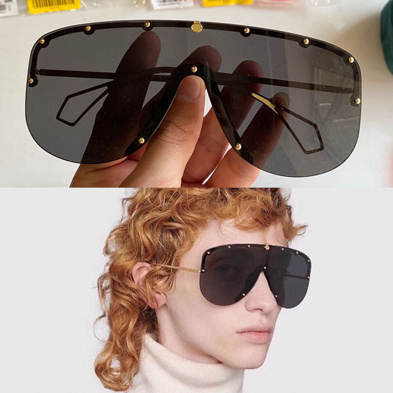 

0667S mask-shaped Sunglasses Women oversized Frame Anti-Ultraviolet Retro Plate sporty Eyeglasses ocean piece metal studs decorate sunshade mirror men designer