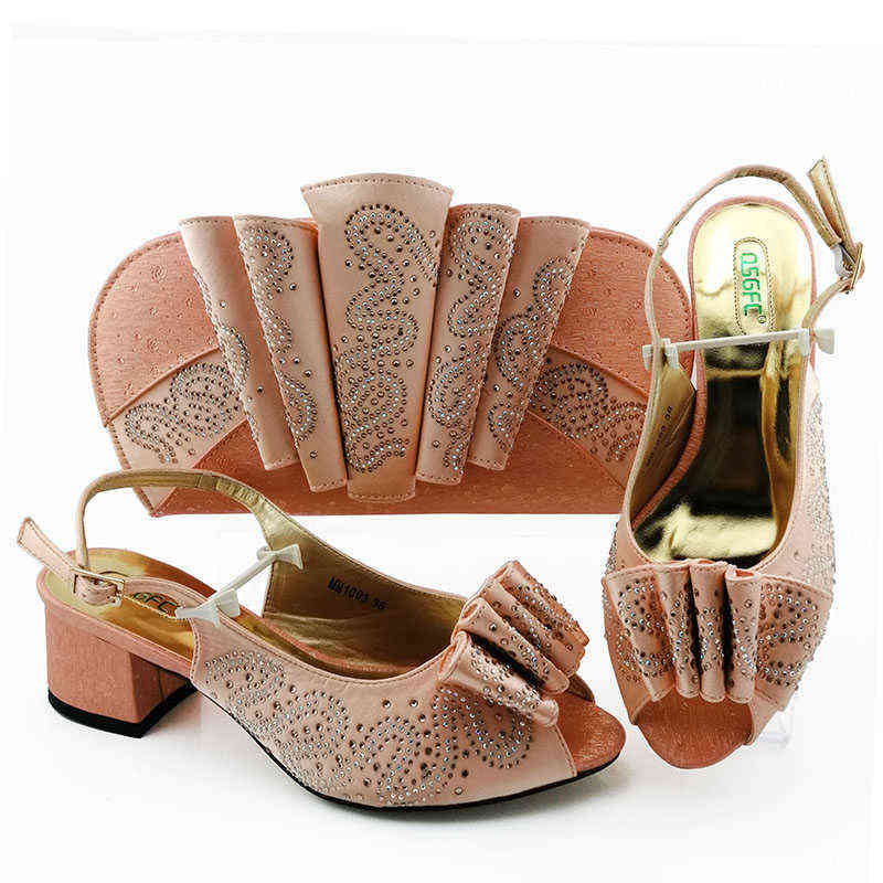 

Peach Color Shoes with Matching Bag Set Italian Design Women's Party and Nigerian Women High Hbag 220516, Avocado