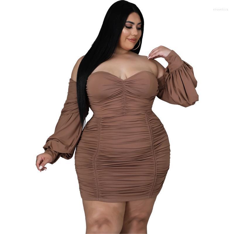 

Plus Size Dresses Off Shoulder Ruched Back Zipper Dress Sexy Curve Solid Short Mini Robe Party Sheath Bodycon Big Large Pullover RobePlus El, Black