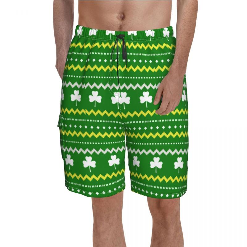 

Men' Shorts St Patricks Day Board Vintage Fair Isle Beach Short Pants Elastic Waist Cute Print Swim TrunksMen