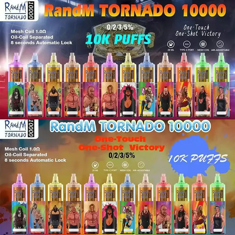 

Authentic RandM Tornado 10000 Puffs Disposable Vape Pen E Cigarette Device Rechargeable Battery Airflow Control Mesh Coil 20ml Prefilled Pod