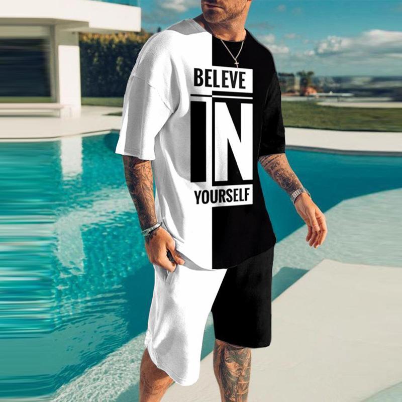 

Women' Tracksuits Summer Short Sleeve O-Neck Tees And Shorts Outfit Letter Printing Casual Men 2 Piece Set 2022 Streetwear Mens Clothes, 02 plaid print1