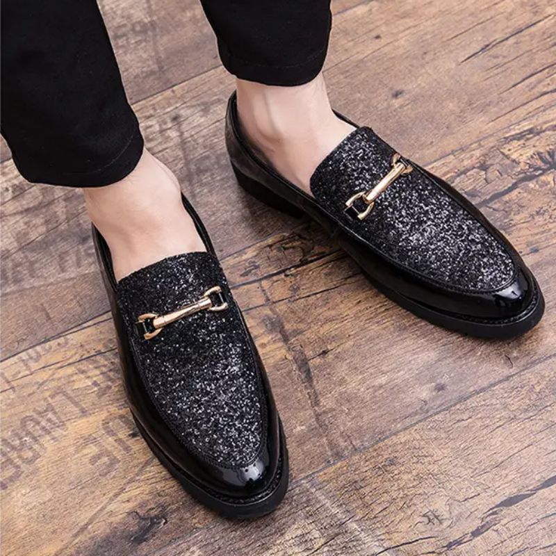 

Loafers Men Shoes Solid Color PU Stitching Fashion Classic Sequins Daily Party Pointed Nightclub Hair Stylist Trend Shoes DH987, Clear