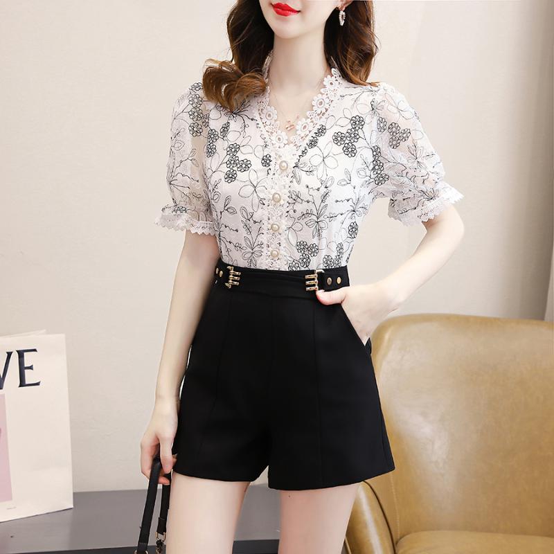 

Women' Tracksuits Women 2022 Summer Fashion Suits Female Short Sleeve Printed Blouses Shorts 2 Piece Set Outfits Ladies Elegant Clothes Set