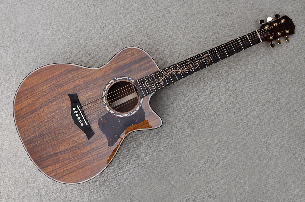 

Factory Custom Natural Wood Color Acacia 41 inch Acoustic Guitar 6 Strings Top Solid Flower Fret Inlay rosewood fretboard Can be Customized