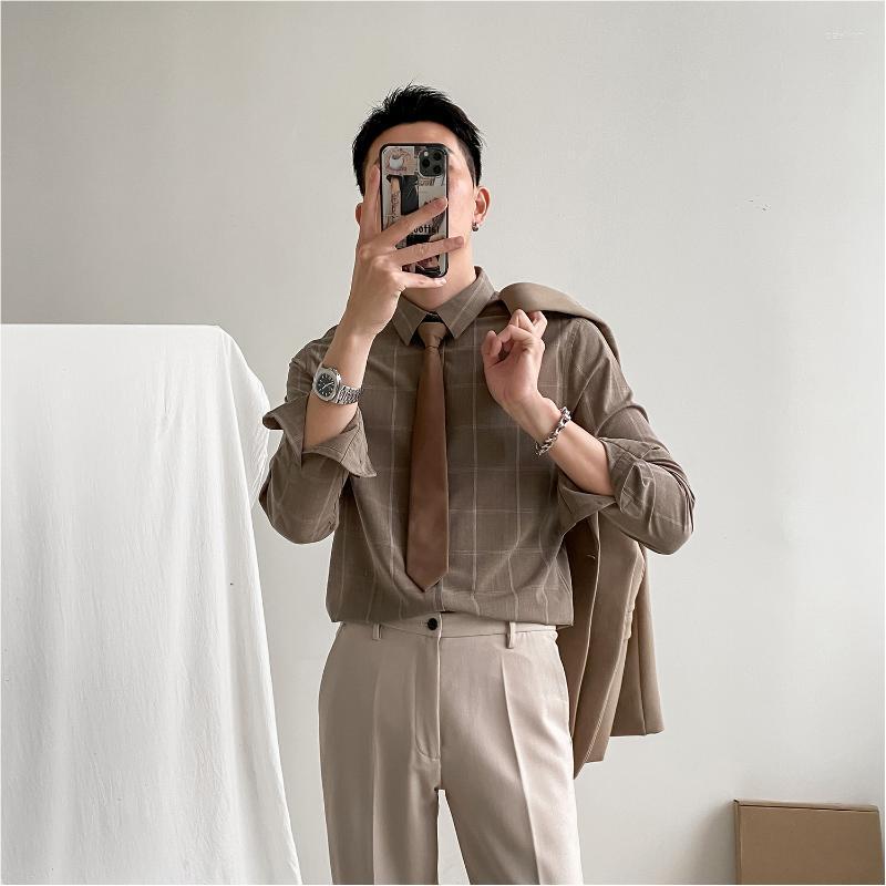 

Men's Casual Shirts 2022 Spring Autumn Plaid Long Sleeve Slim Fit Men Shirt Streetwear Social Dress Mens Fashion Business Tops L70, Black