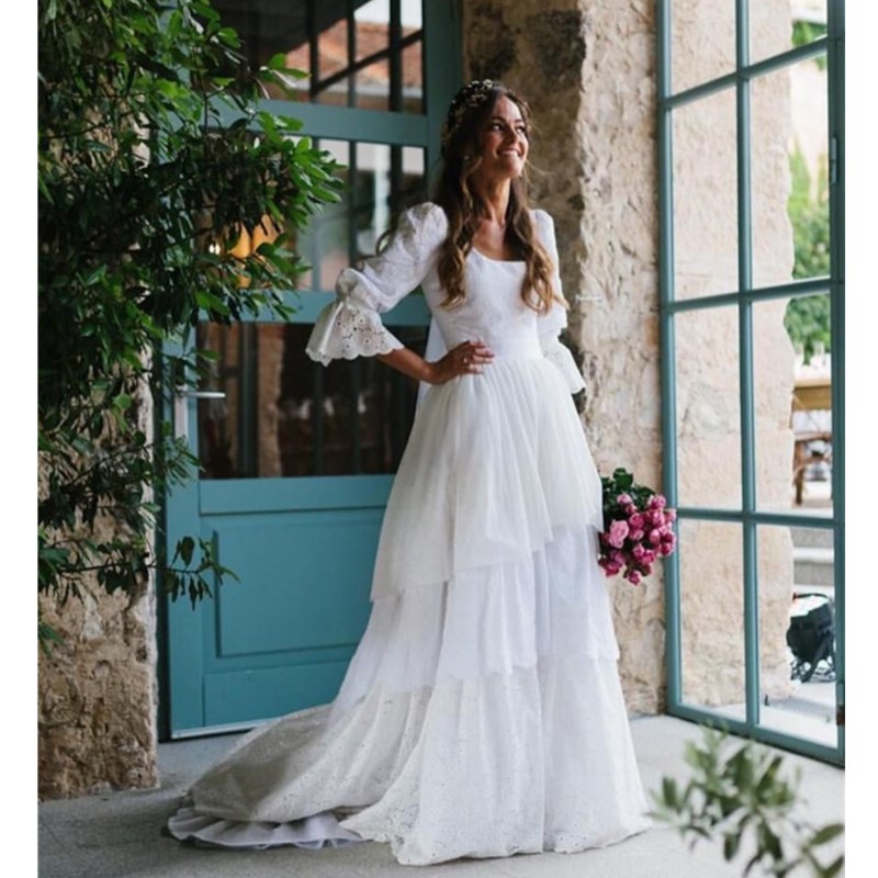 Princess Lace 3/4 Long Sleeves Wedding Dresses Plus Size Country Vintage Bridal Gowns Vestido de Novia